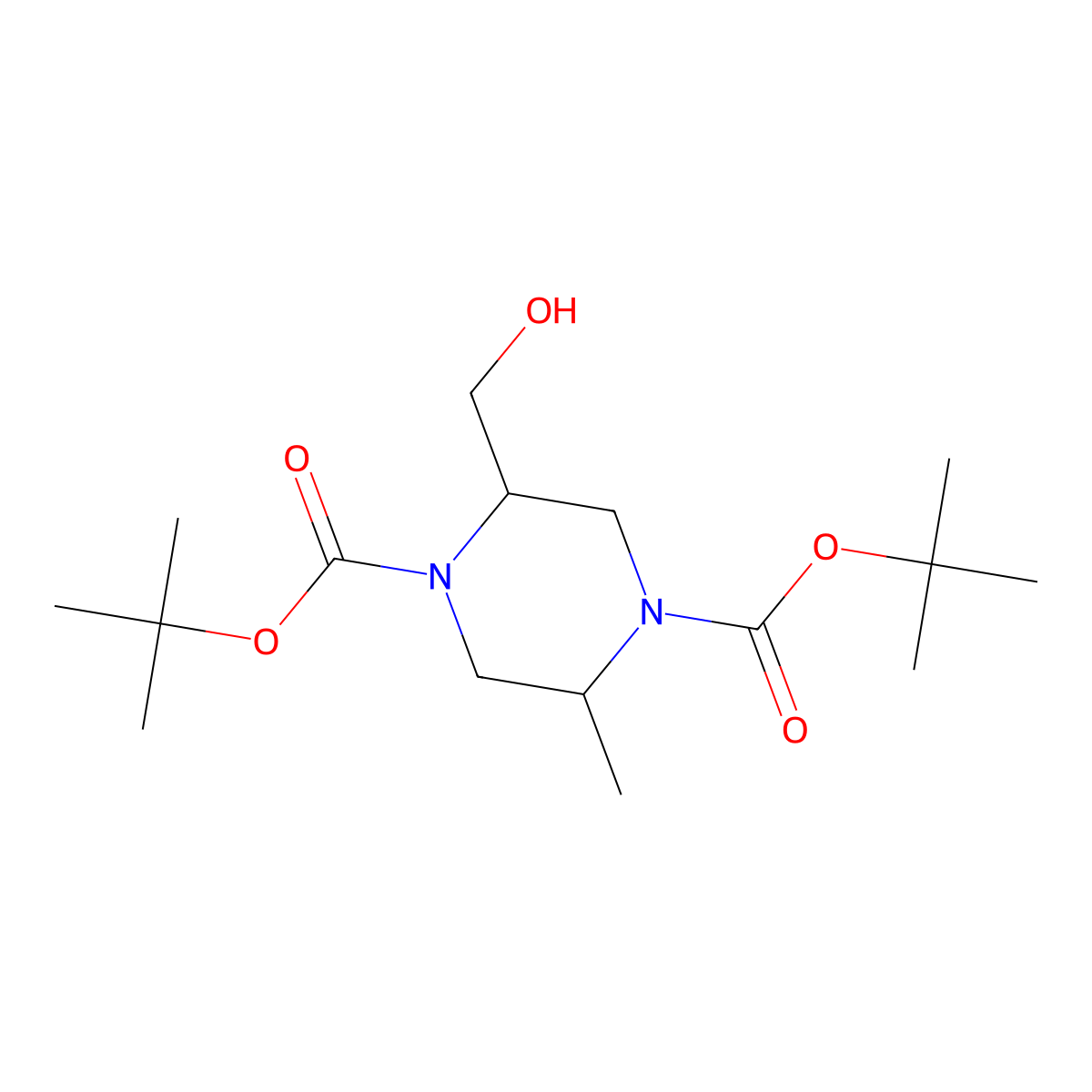 Di-tert-butyl (2r,5r)-2-(hydroxymethyl)-5-methylpiperazine-1,4-dicarboxylate molecular structure, CAS 1427561-80-5