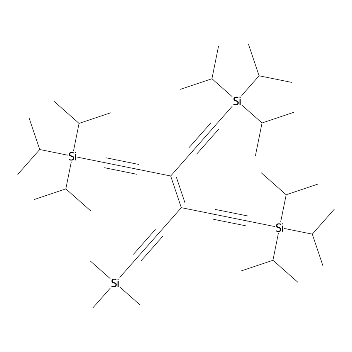 (3-((Triisopropylsilyl)ethynyl)-4-((trimethylsilyl)ethynyl)hexa-3-en-1,5-diyne-1,6-diyl)bis(triisopropylsilane) molecular structure, CAS 142761-77-1