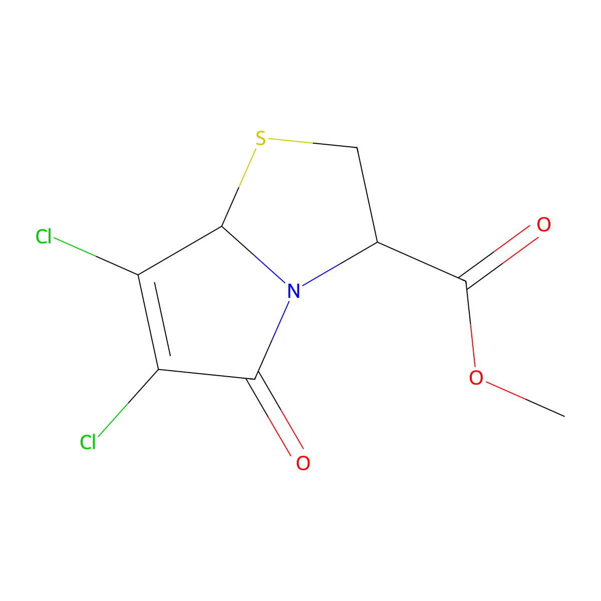 (3R-trans)-6,7-Dichloro-2,3,5,7a-tetrahydro-5-oxopyrrolo(2,1-b)thiazole-3-carboxylic acid, methyl ester molecular structure, CAS 142762-84-3