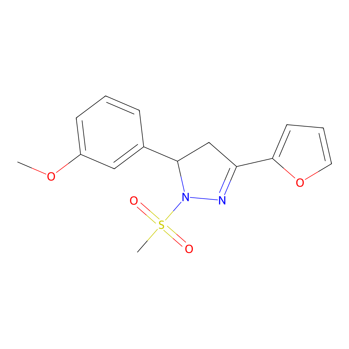 3-(furan-2-yl)-1-methanesulfonyl-5-(3-methoxyphenyl)-4,5-dihydro-1H-pyrazole molecular structure, CAS 1427658-88-5