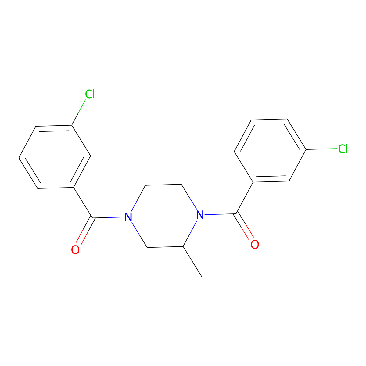 1,4-Bis(3-chlorobenzoyl)-2-methylpiperazine molecular structure, CAS 142770-19-2