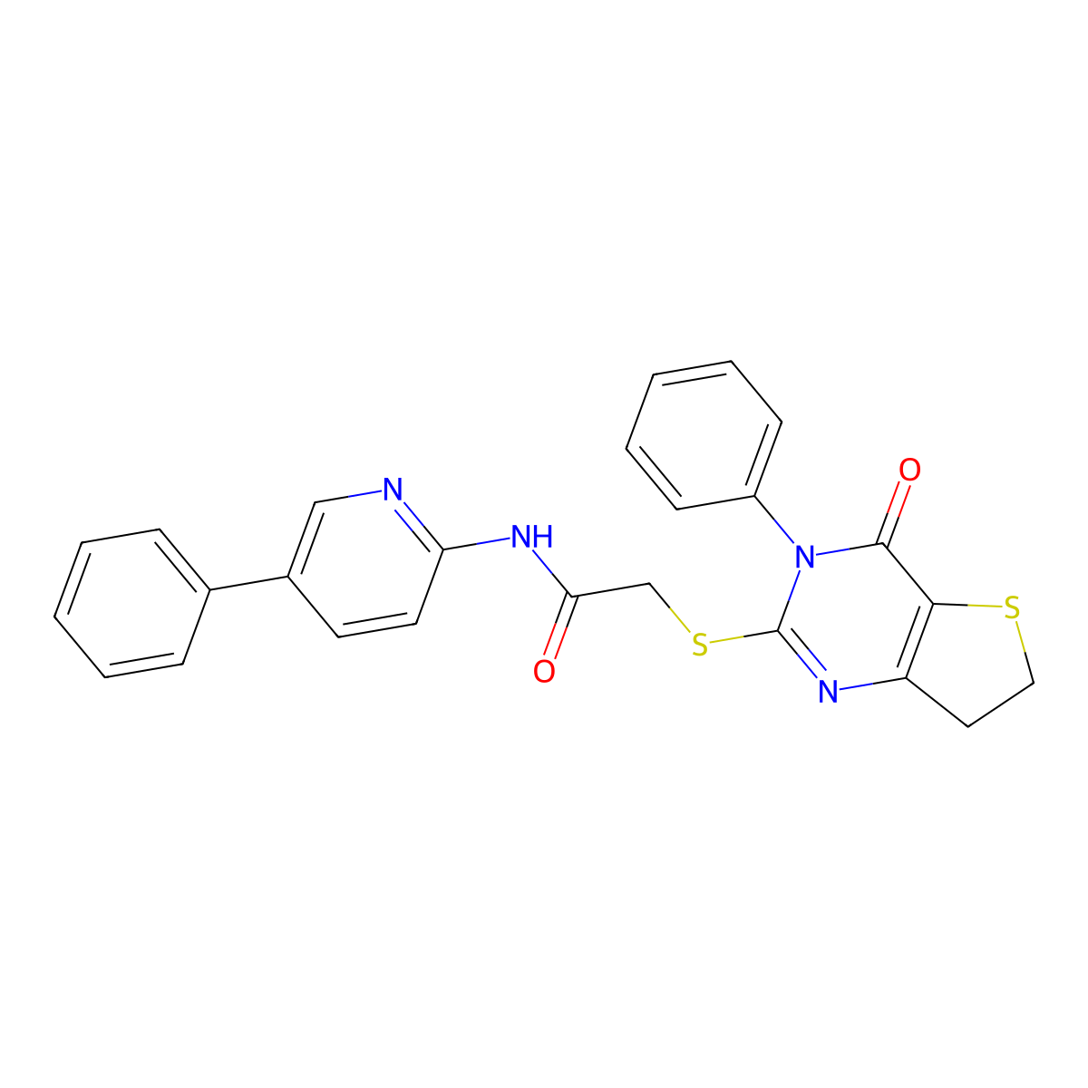 2-((4-Oxo-3-phenyl-3,4,6,7-tetrahydrothieno[3,2-d]pyrimidin-2-yl)thio)-N-(5-phenylpyridin-2-yl)acetamide molecular structure, CAS 1427782-89-5