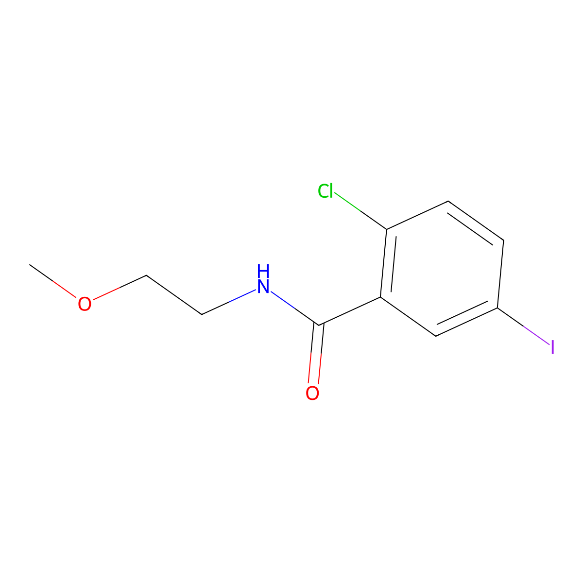 2-chloro-5-iodo-N-(2-methoxyethyl)benzamide molecular structure, CAS 1427785-00-9