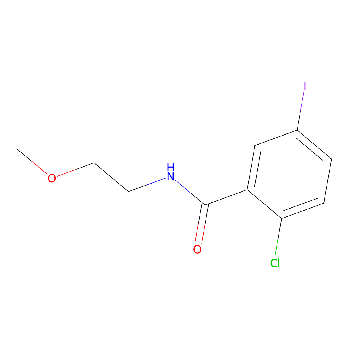 2-chloro-5-iodo-N-(2-methoxyethyl)benzamide molecular structure, CAS 1427785-00-9