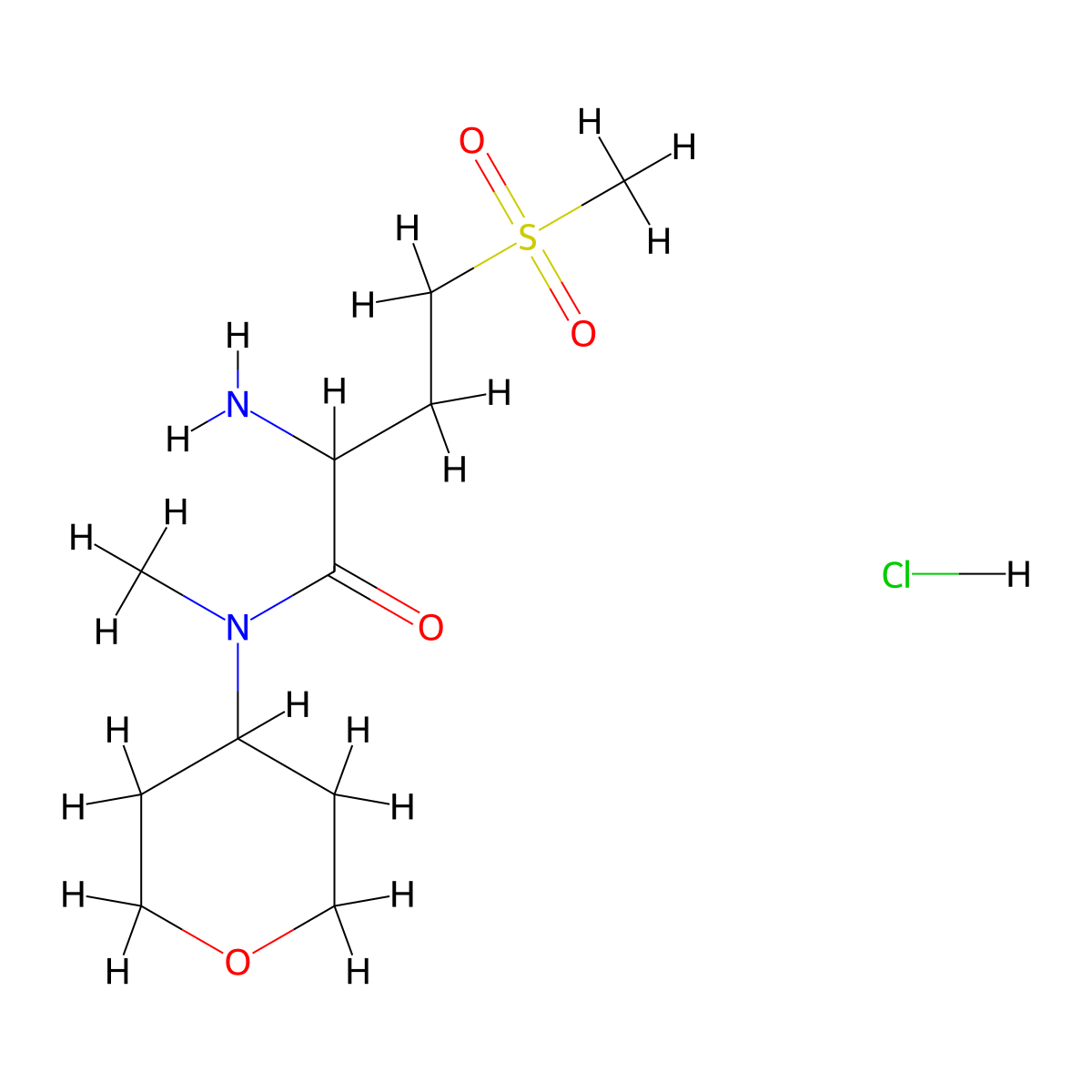 2-amino-4-methanesulfonyl-N-methyl-N-(oxan-4-yl)butanamide hydrochloride molecular structure, CAS 1427890-35-4