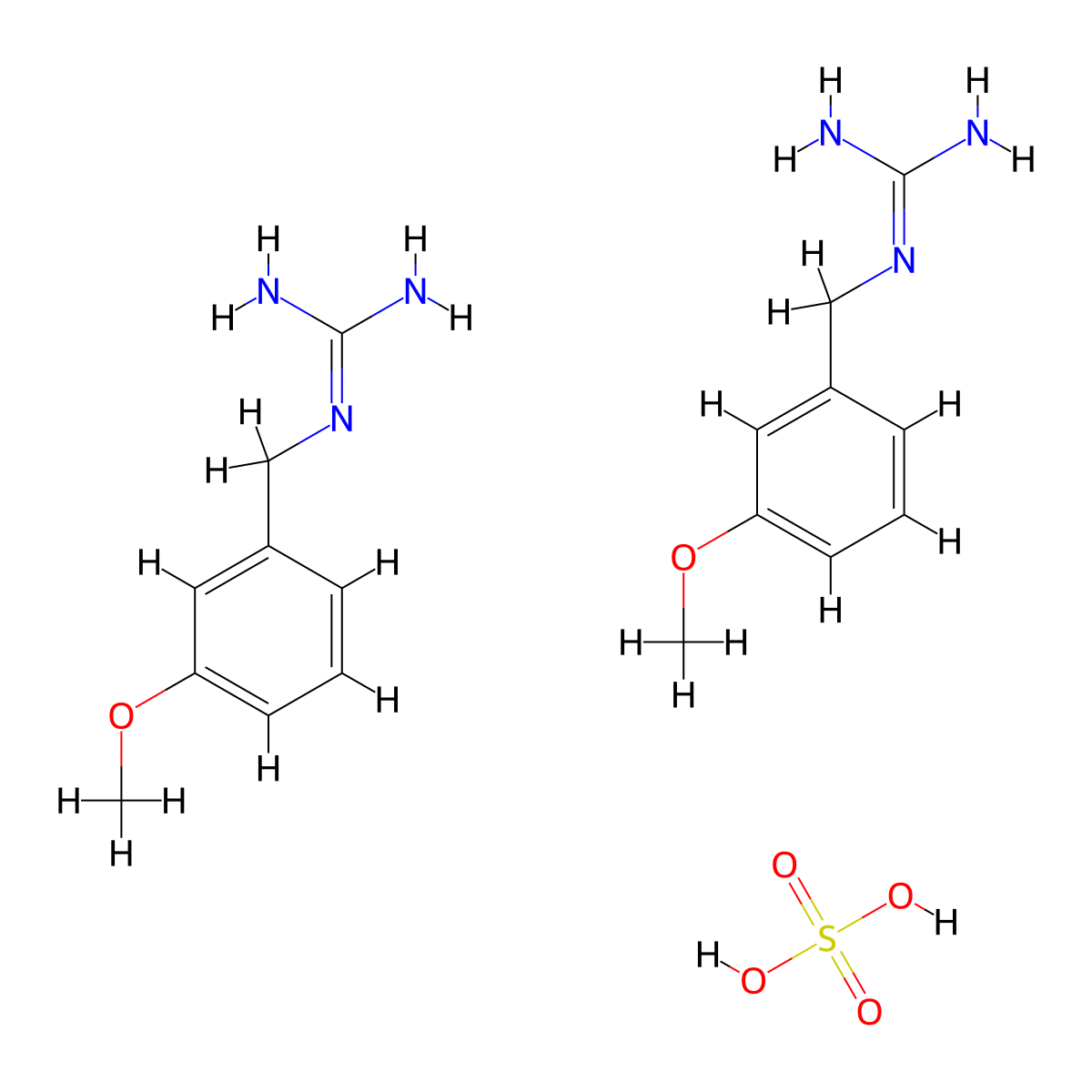 Bis(1-[(3-methoxyphenyl)methyl]guanidine), sulfuric acid molecular structure, CAS 14279-94-8