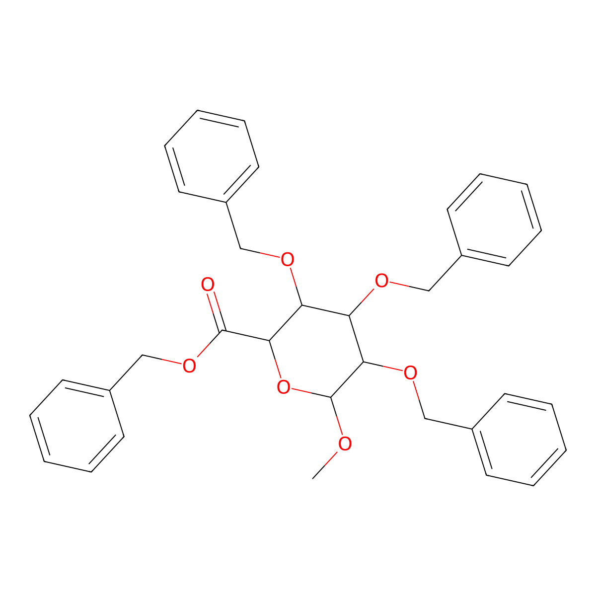 Benzyl 6-methoxy-3,4,5-tris(phenylmethoxy)oxane-2-carboxylate molecular structure, CAS 142797-33-9