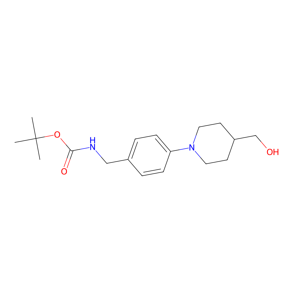 tert-butyl N-({4-[4-(hydroxymethyl)piperidin-1-yl]phenyl}methyl)carbamate molecular structure, CAS 1427983-06-9