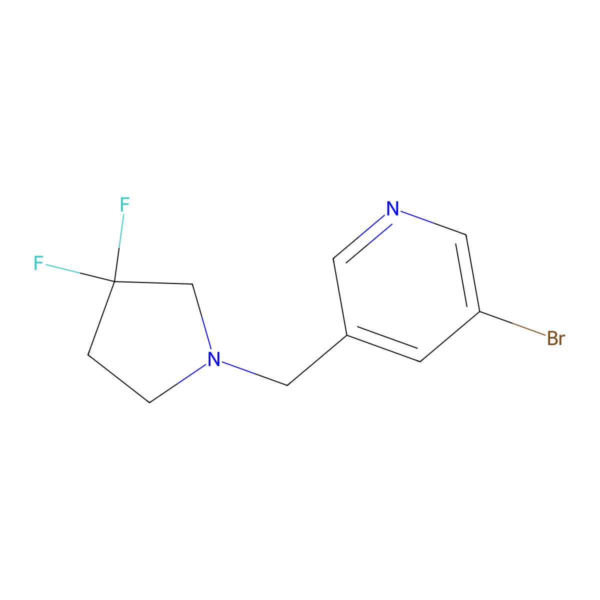 3-Bromo-5-((3,3-difluoropyrrolidin-1-yl)methyl)pyridine molecular structure, CAS 1428065-38-6