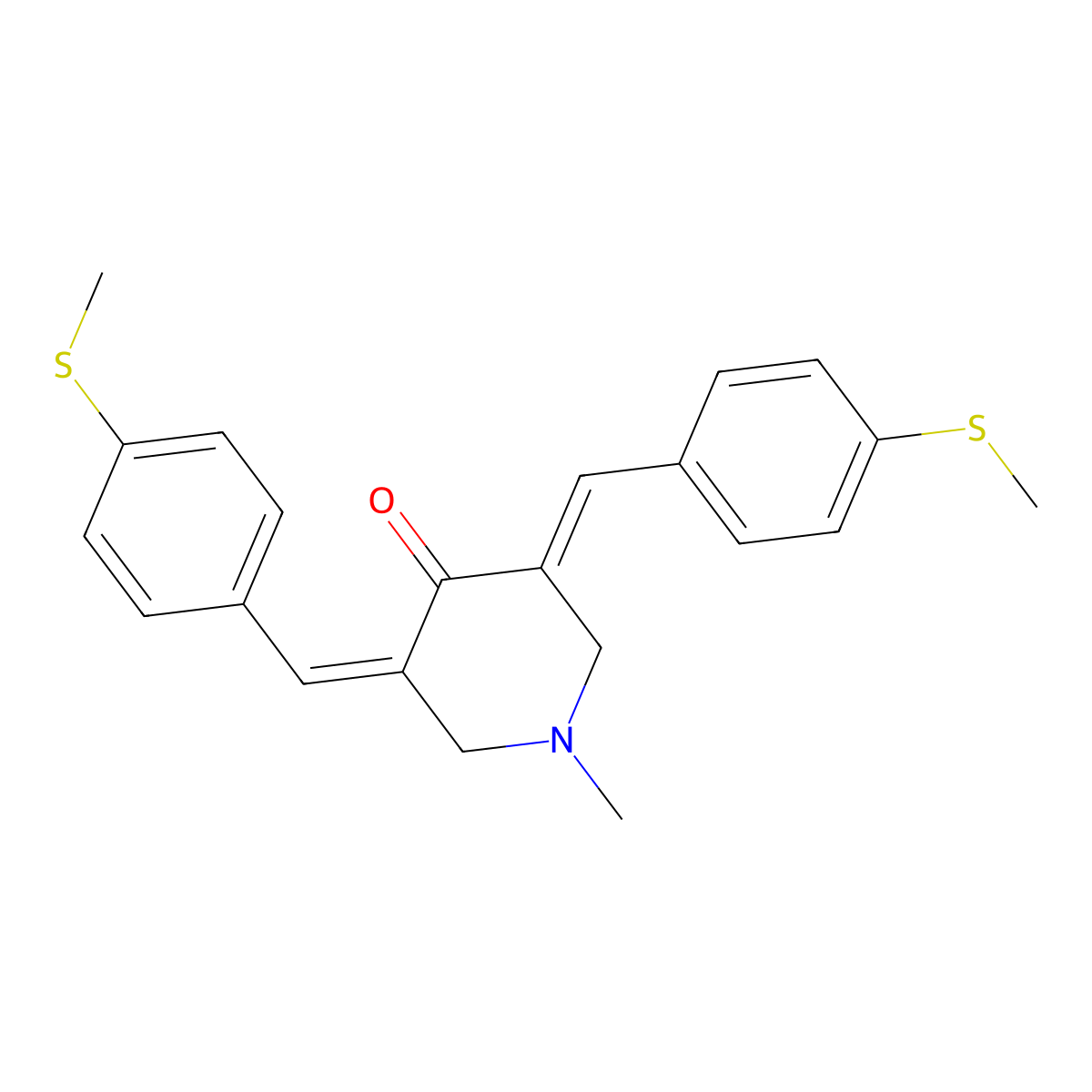 (3E,5E)-1-methyl-3,5-bis({[4-(methylsulfanyl)phenyl]methylidene})piperidin-4-one molecular structure, CAS 142808-52-4