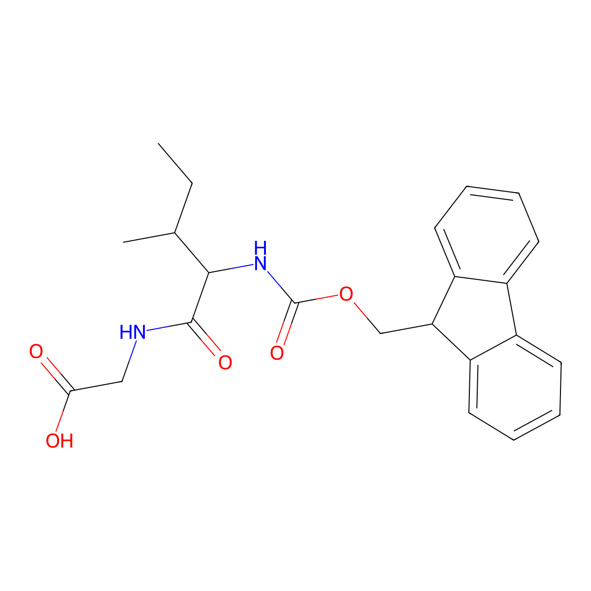 2-((2S,3S)-2-((((9H-Fluoren-9-yl)methoxy)carbonyl)amino)-3-methylpentanamido)acetic acid molecular structure, CAS 142810-18-2