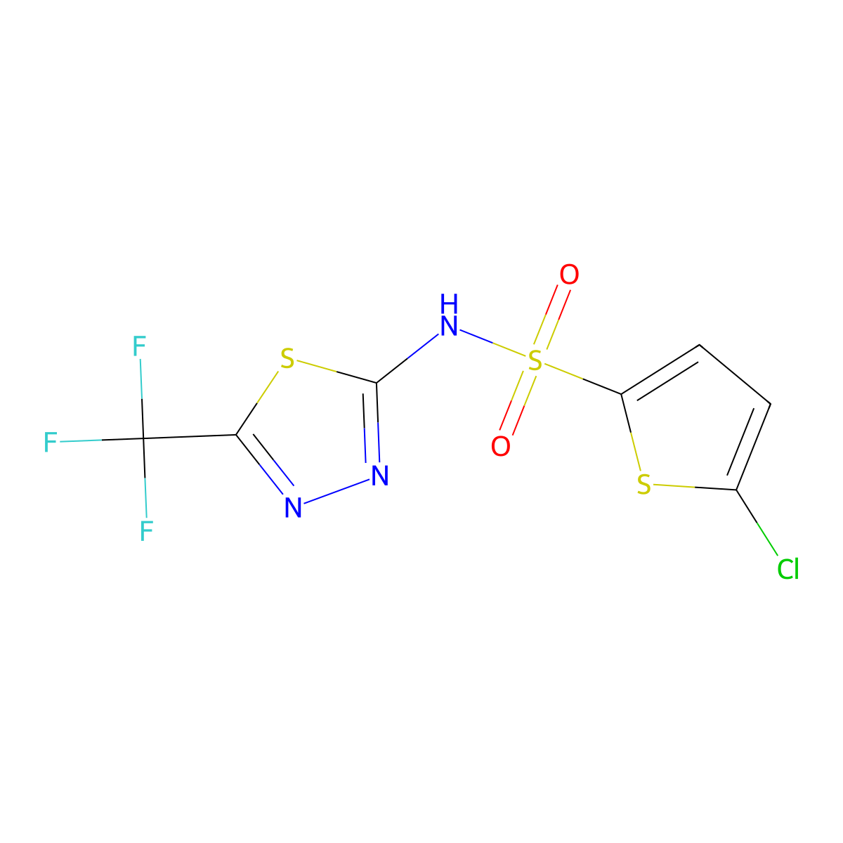 5-Chloro-N-(5-(trifluoromethyl)-1,3,4-thiadiazol-2-YL)thiophene-2-sulfonamide molecular structure, CAS 1428107-08-7
