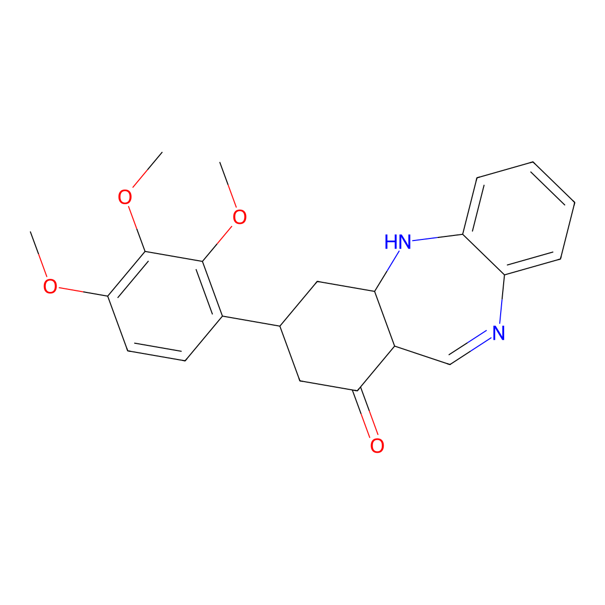 1H-Dibenzo[b,e][1,4]diazepin-1-one, 2,3,4,4a,5,11a-hexahydro-3-(2,3,4-trimethoxyphenyl)- molecular structure, CAS 1428139-22-3