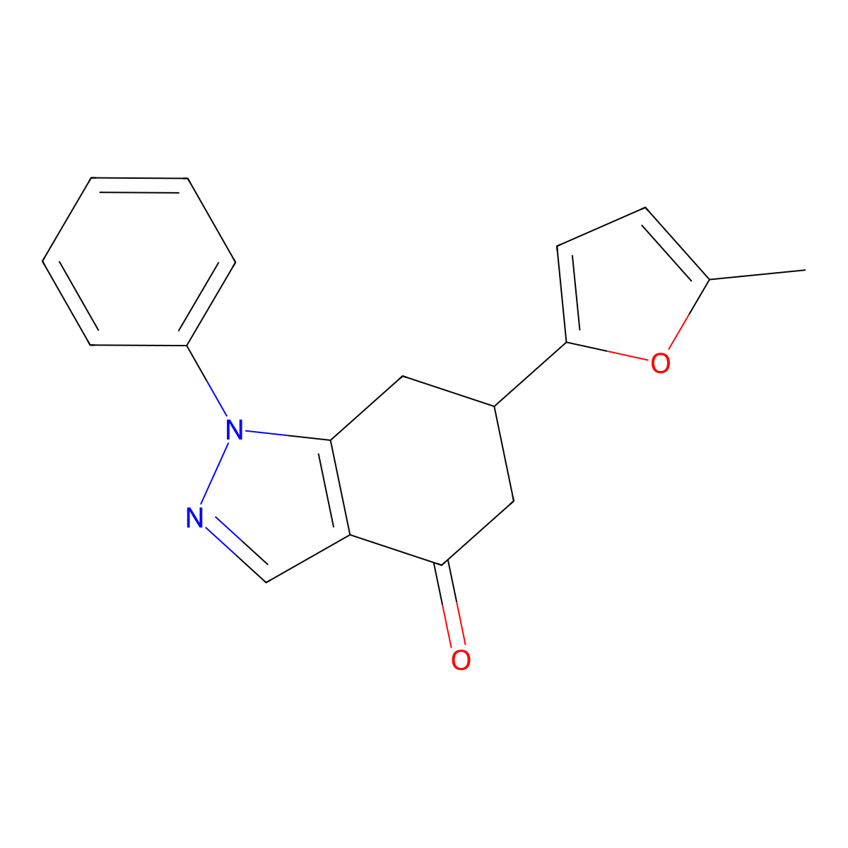 6-(5-methyl-2-furyl)-1-phenyl-1,5,6,7-tetrahydro-4H-indazol-4-one molecular structure, CAS 1428139-38-1