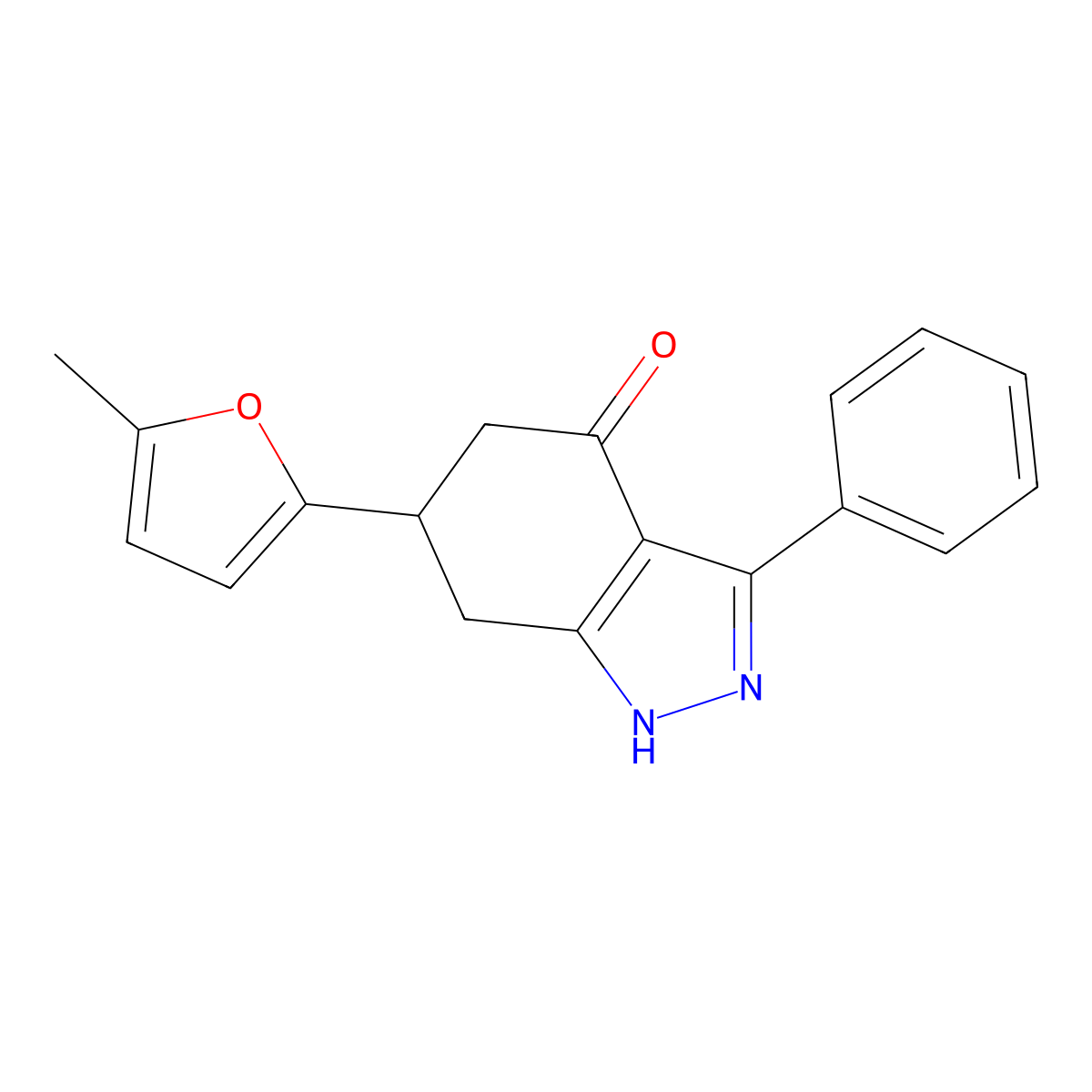 6-(5-methyl-2-furyl)-3-phenyl-1,5,6,7-tetrahydro-4H-indazol-4-one molecular structure, CAS 1428139-41-6