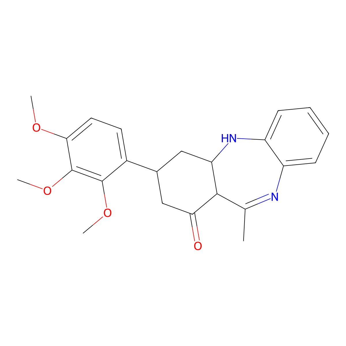 1H-Dibenzo[b,e][1,4]diazepin-1-one, 2,3,4,4a,5,11a-hexahydro-11-methyl-3-(2,3,4-trimethoxyphenyl)- molecular structure, CAS 1428139-49-4
