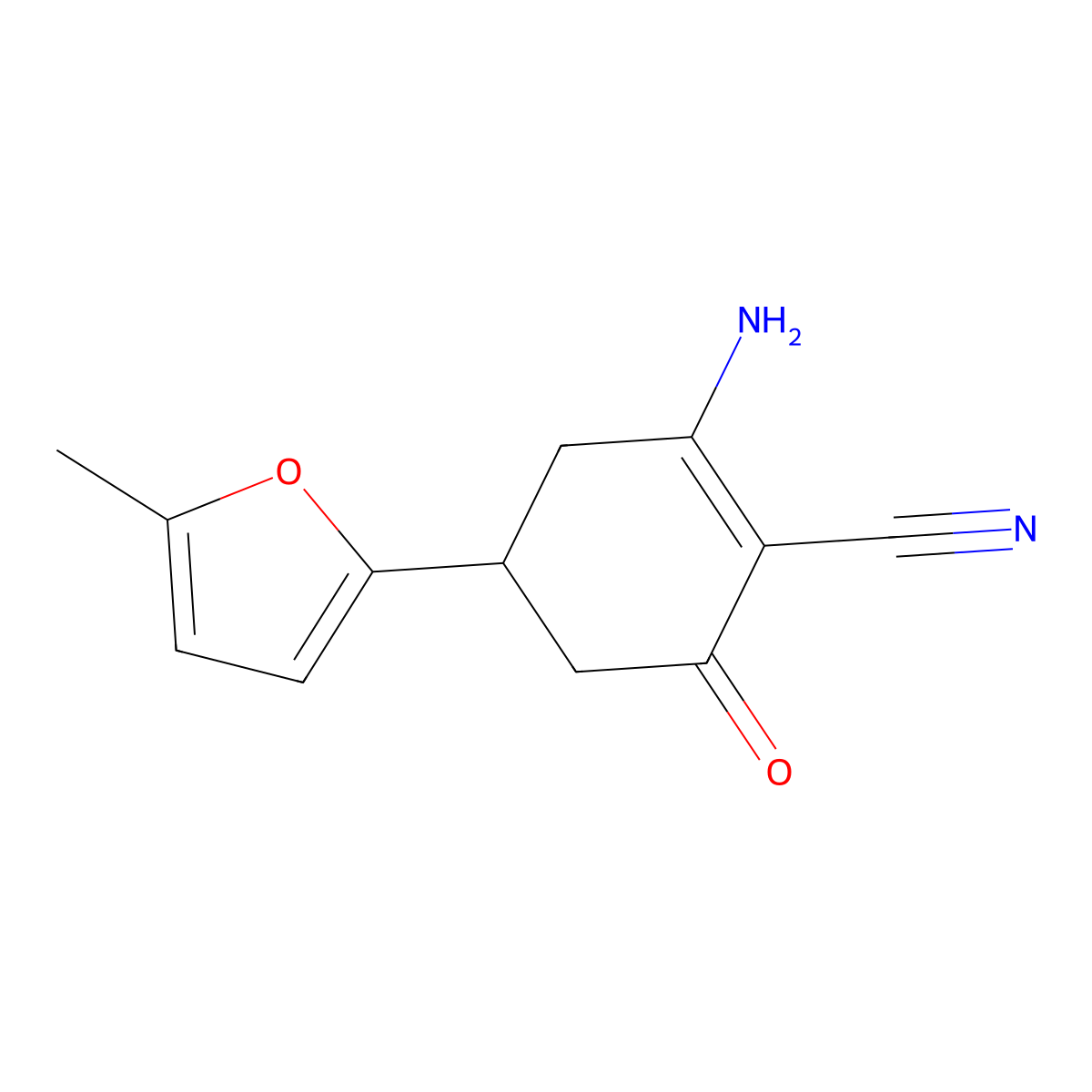 2-Amino-4-(5-methyl-2-furyl)-6-oxocyclohex-1-ene-1-carbonitrile molecular structure, CAS 1428139-53-0