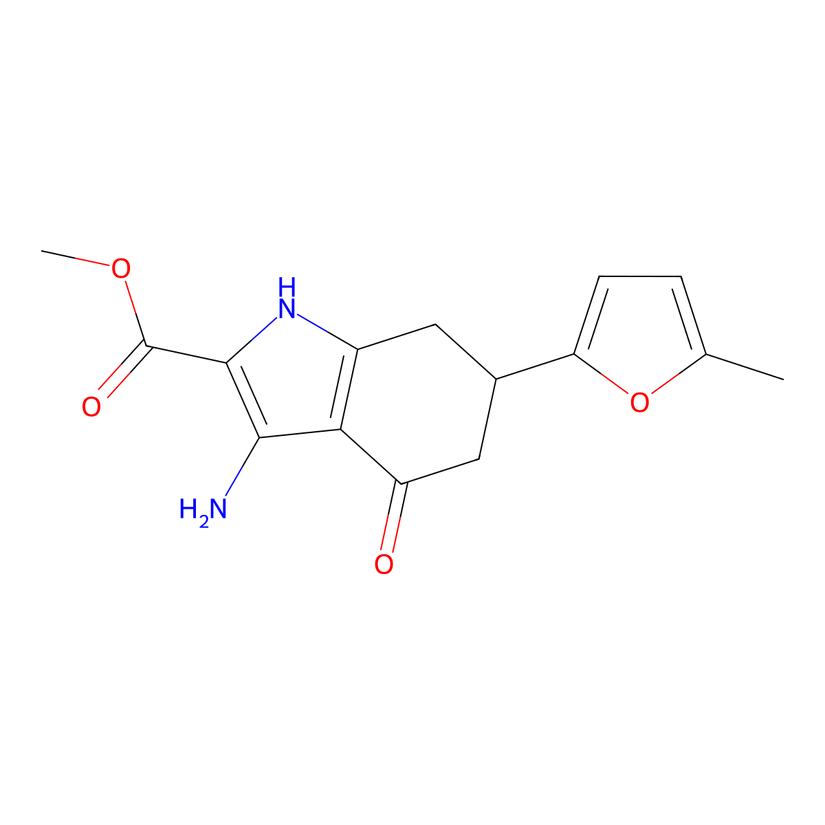 methyl 3-amino-6-(5-methyl-2-furyl)-4-oxo-4,5,6,7-tetrahydro-1H-indole-2-carboxylate molecular structure, CAS 1428139-54-1