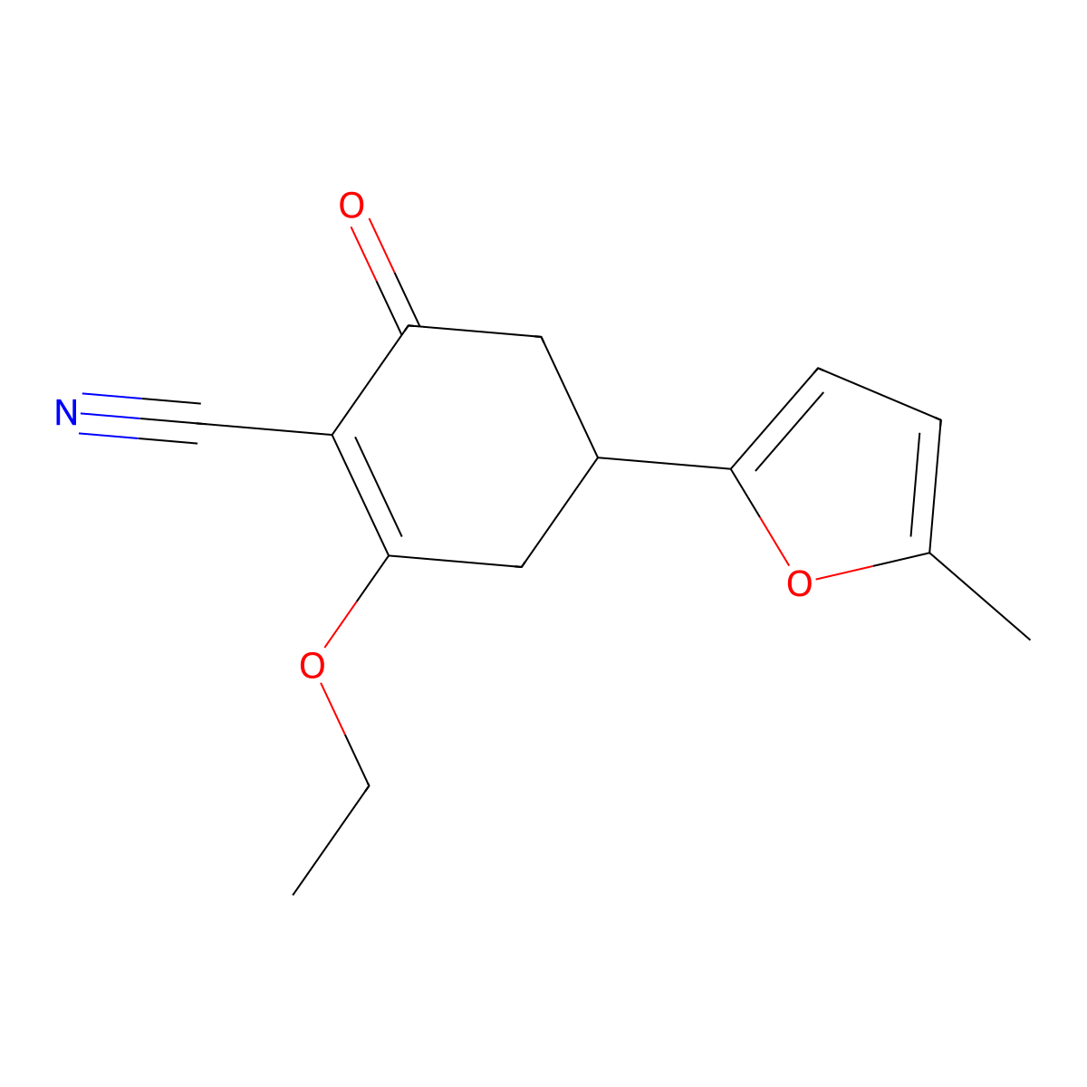 2-Ethoxy-4-(5-methyl-2-furyl)-6-oxocyclohex-1-ene-1-carbonitrile molecular structure, CAS 1428139-77-8