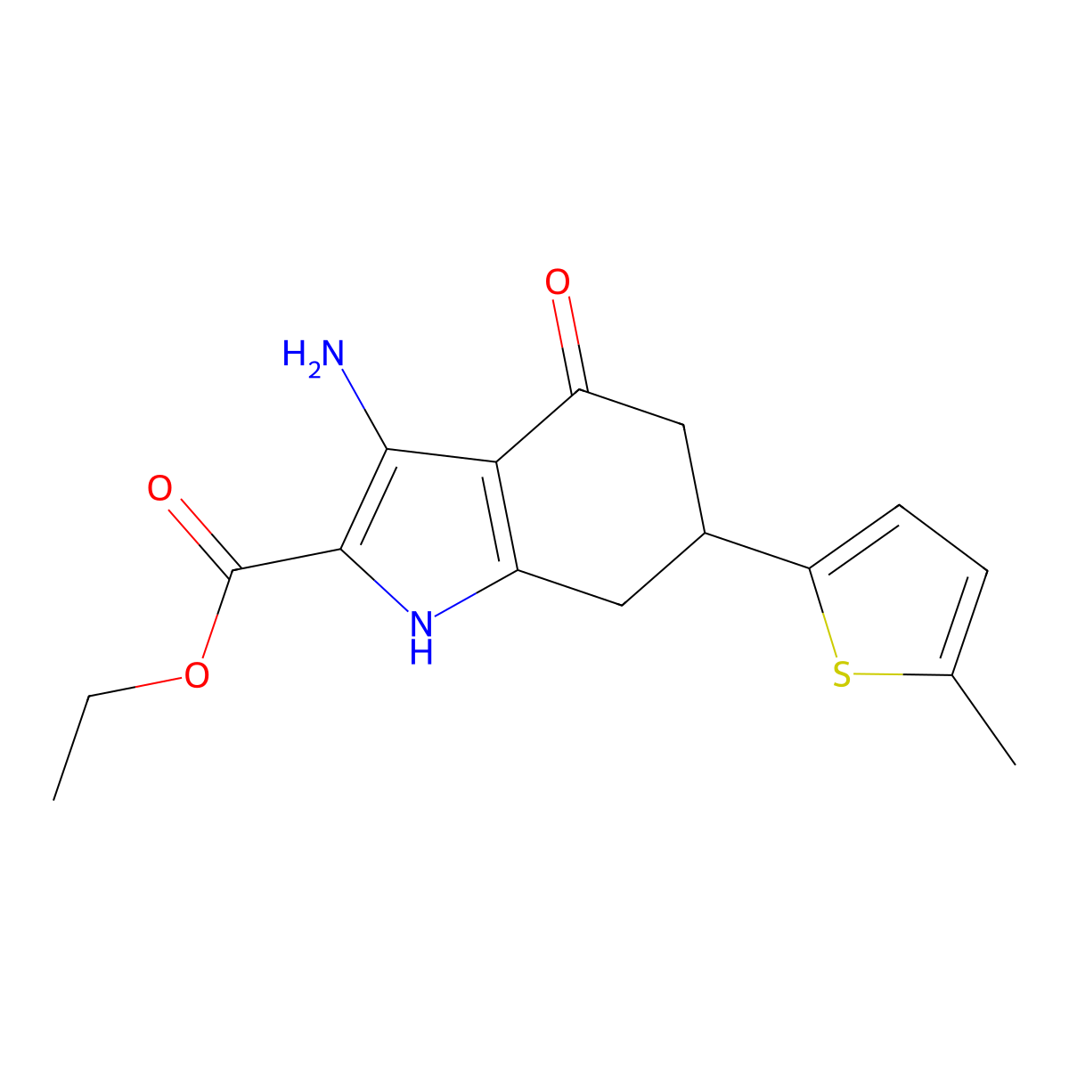 ethyl 3-amino-6-(5-methyl-2-thienyl)-4-oxo-4,5,6,7-tetrahydro-1H-indole-2-carboxylate molecular structure, CAS 1428139-84-7