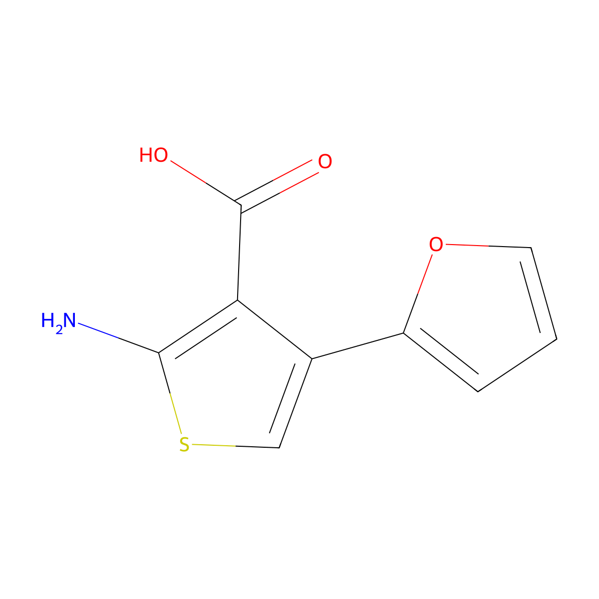2-Amino-4-(2-furyl)thiophene-3-carboxylic acid molecular structure, CAS 1428141-37-0