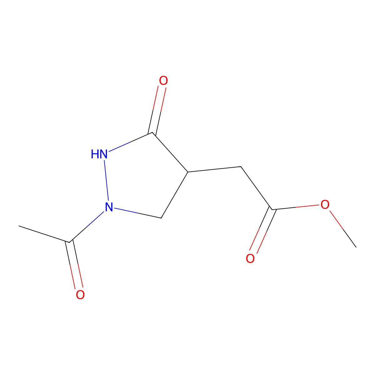 Methyl (1-acetyl-3-oxopyrazolidin-4-yl)acetate molecular structure, CAS 1428141-38-1