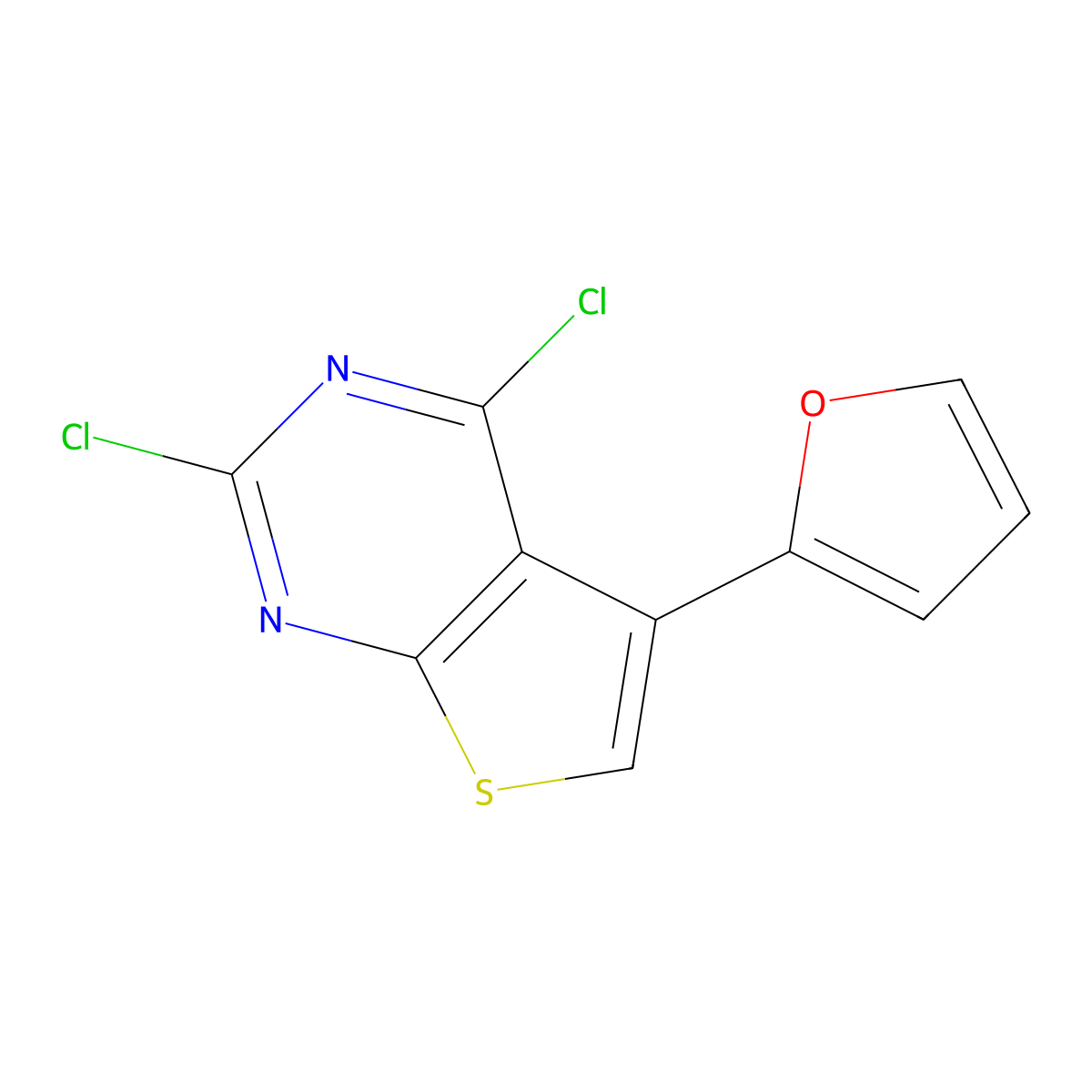 2,4-Dichloro-5-(2-furyl)thieno[2,3-d]pyrimidine molecular structure, CAS 1428141-39-2