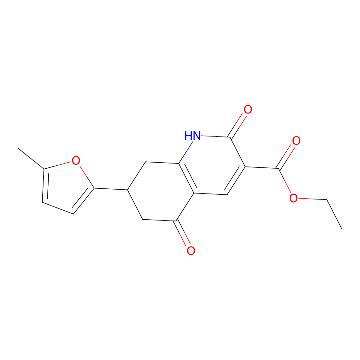 Ethyl 7-(5-methyl-2-furyl)-2,5-dioxo-1,2,5,6,7,8-hexahydroquinoline-3-carboxylate molecular structure, CAS 1428141-40-5