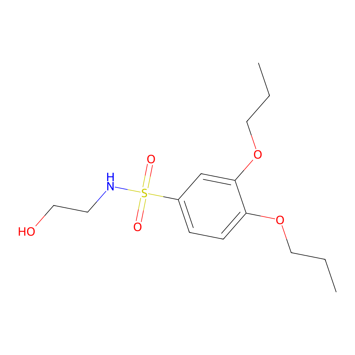 N-(2-hydroxyethyl)-3,4-dipropoxybenzenesulfonamide molecular structure, CAS 1428150-43-9