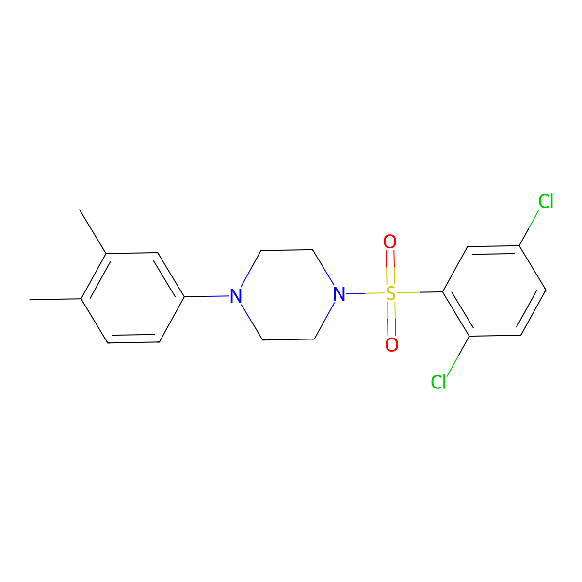 1-(2,5-Dichlorobenzenesulfonyl)-4-(3,4-dimethylphenyl)piperazine molecular structure, CAS 1428150-57-5