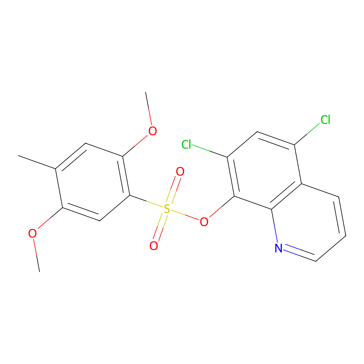 5,7-Dichloroquinolin-8-yl 2,5-dimethoxy-4-methylbenzene-1-sulfonate molecular structure, CAS 1428150-76-8