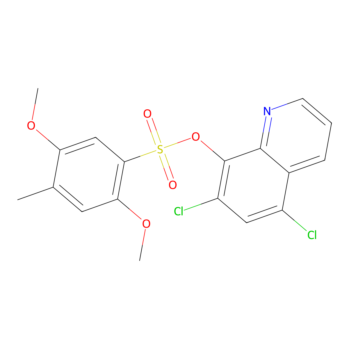 5,7-Dichloroquinolin-8-yl 2,5-dimethoxy-4-methylbenzene-1-sulfonate molecular structure, CAS 1428150-76-8