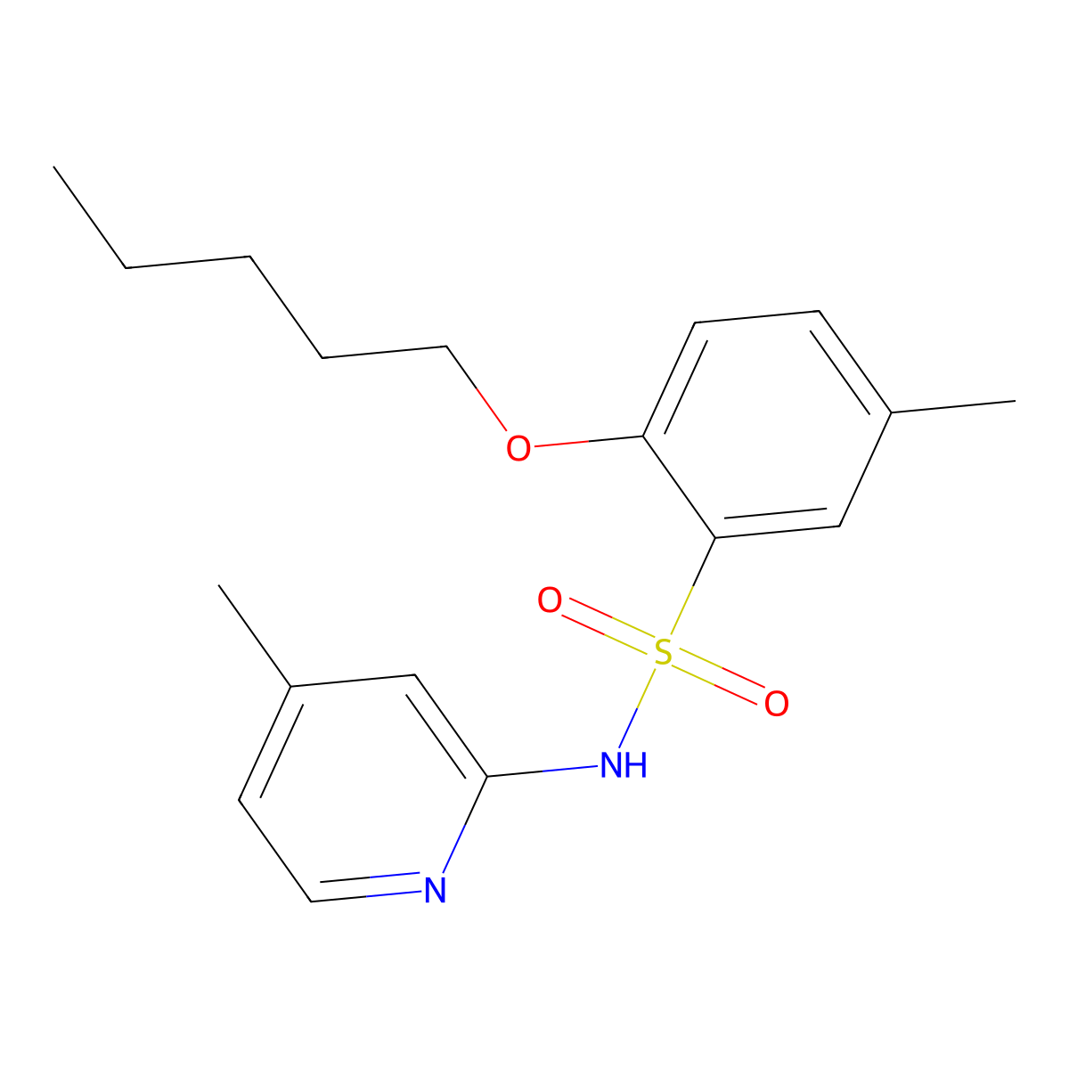 5-methyl-N-(4-methyl-2-pyridinyl)-2-(pentyloxy)benzenesulfonamide molecular structure, CAS 1428150-90-6