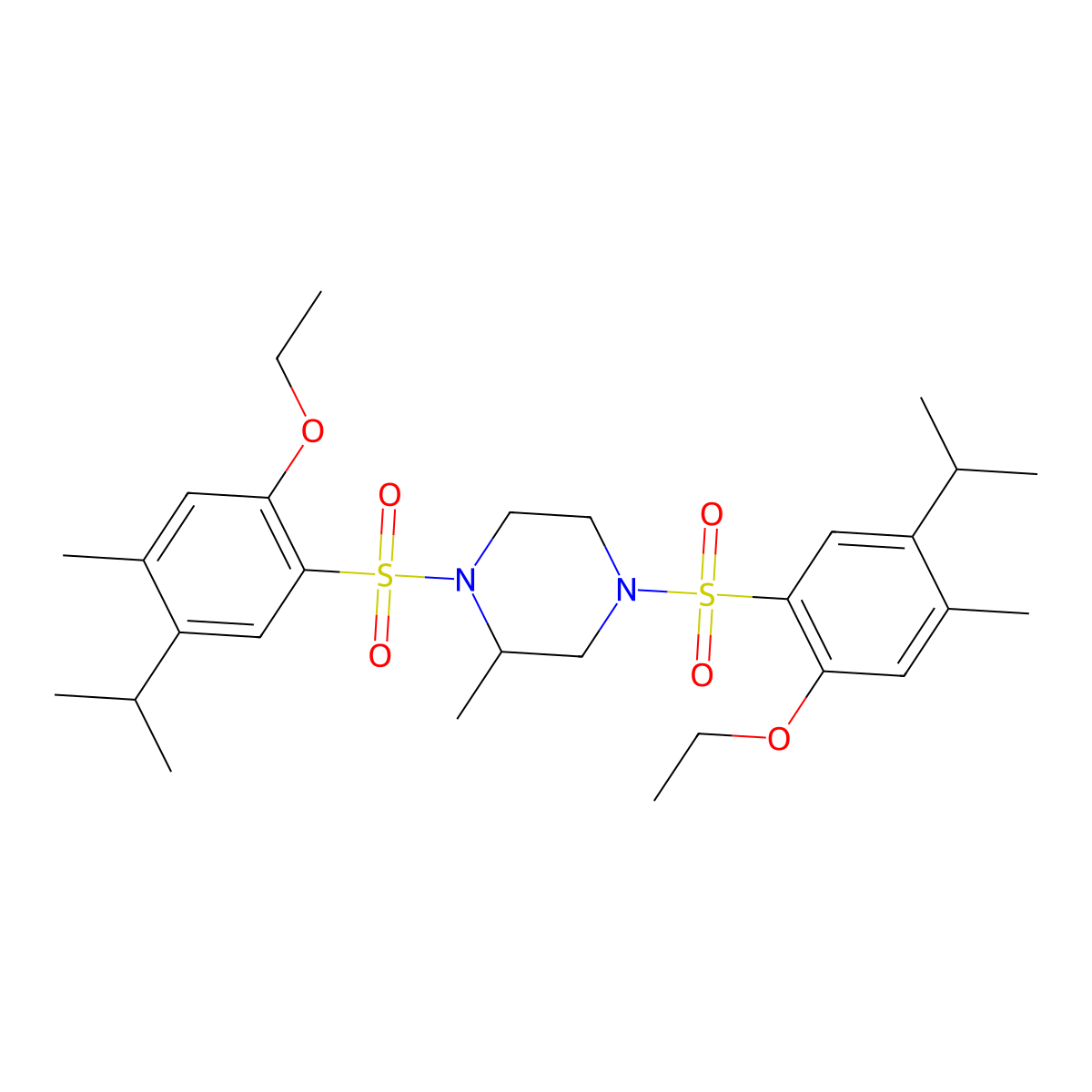 1,4-Bis[2-ethoxy-4-methyl-5-(propan-2-yl)benzenesulfonyl]-2-methylpiperazine molecular structure, CAS 1428151-13-6