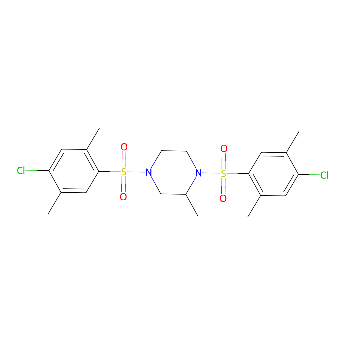 1,4-Bis(4-chloro-2,5-dimethylbenzenesulfonyl)-2-methylpiperazine molecular structure, CAS 1428151-55-6