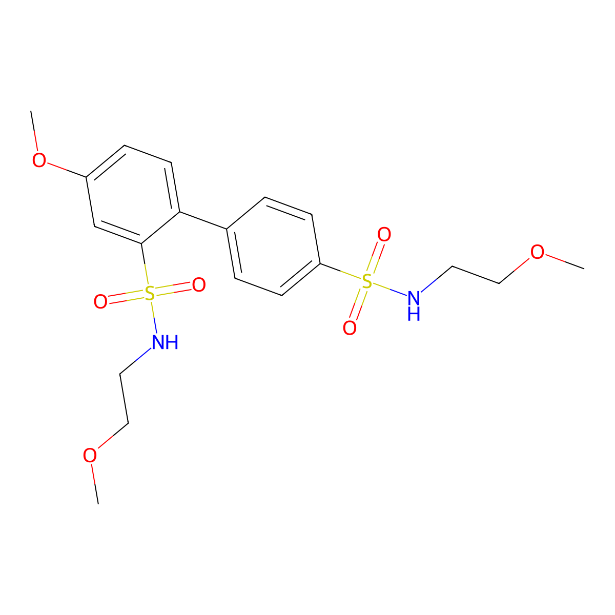 4-methoxy-N2,N4'-bis(2-methoxyethyl)-[1,1'-biphenyl]-2,4'-disulfonamide molecular structure, CAS 1428151-58-9