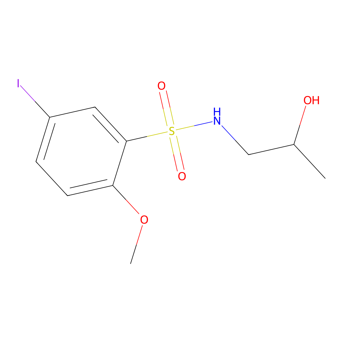 N-(2-hydroxypropyl)-5-iodo-2-methoxybenzene-1-sulfonamide molecular structure, CAS 1428151-71-6