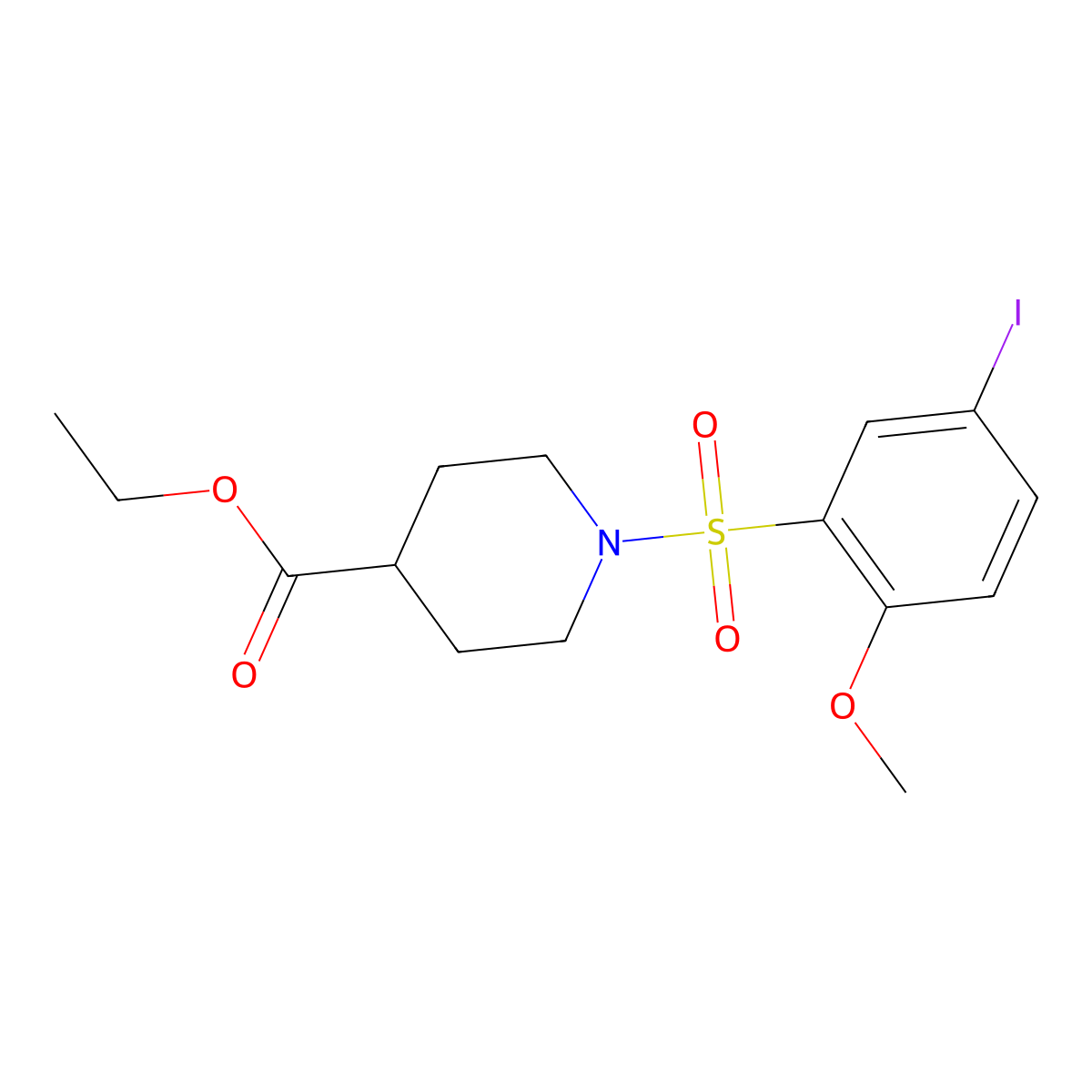 Ethyl 1-(5-iodo-2-methoxybenzenesulfonyl)piperidine-4-carboxylate molecular structure, CAS 1428151-80-7