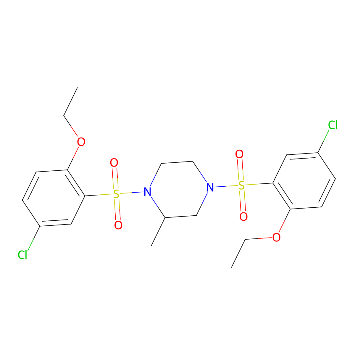 1,4-Bis(5-chloro-2-ethoxybenzenesulfonyl)-2-methylpiperazine molecular structure, CAS 1428151-83-0