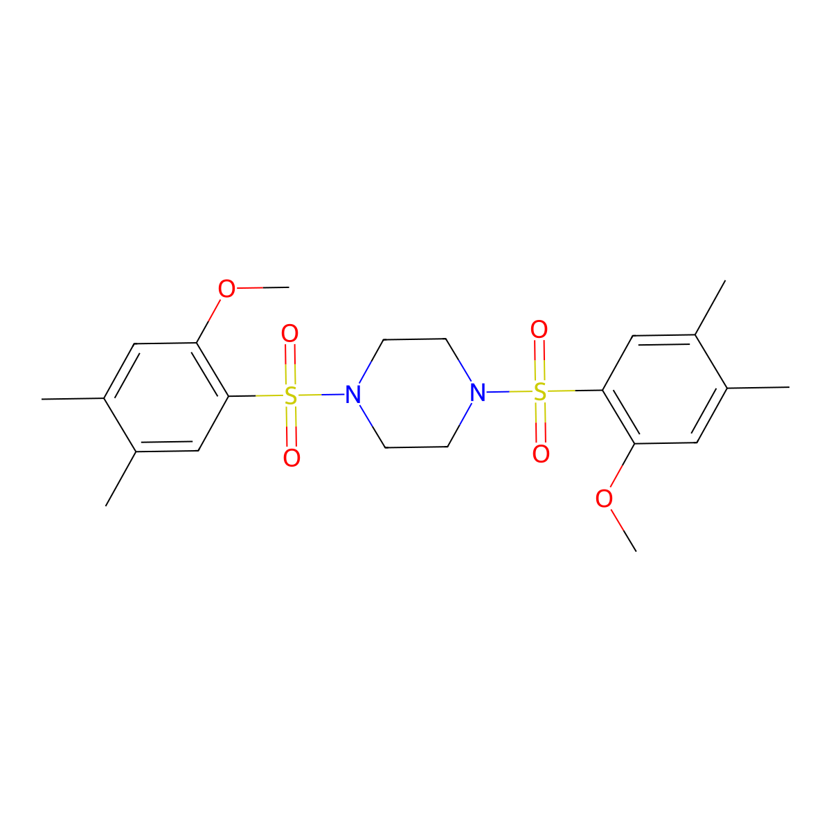 1,4-Bis(2-methoxy-4,5-dimethylbenzenesulfonyl)piperazine molecular structure, CAS 1428151-84-1