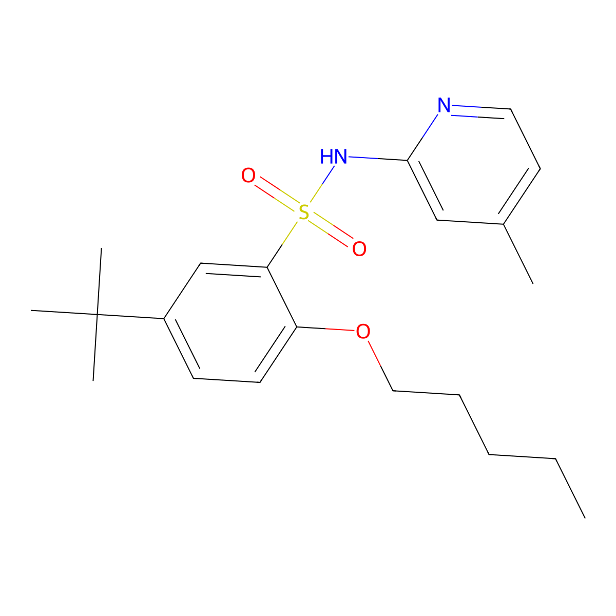 5-tert-butyl-N-(4-methylpyridin-2-yl)-2-(pentyloxy)benzene-1-sulfonamide molecular structure, CAS 1428151-85-2