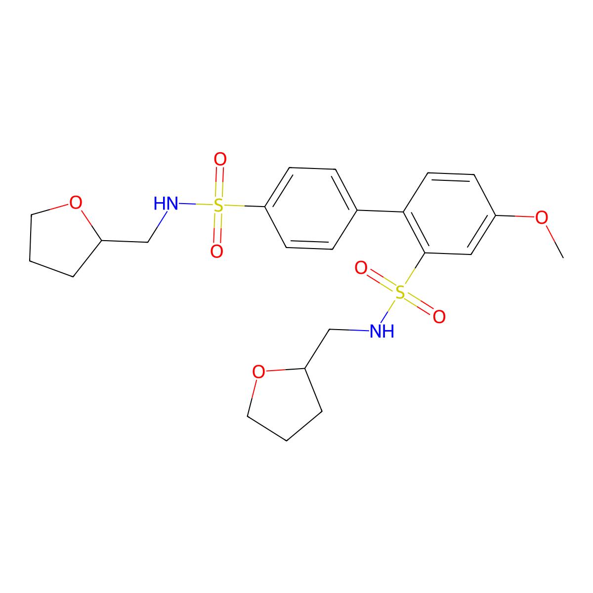4-methoxy-N2,N4'-bis[(oxolan-2-yl)methyl]-[1,1'-biphenyl]-2,4'-disulfonamide molecular structure, CAS 1428151-86-3