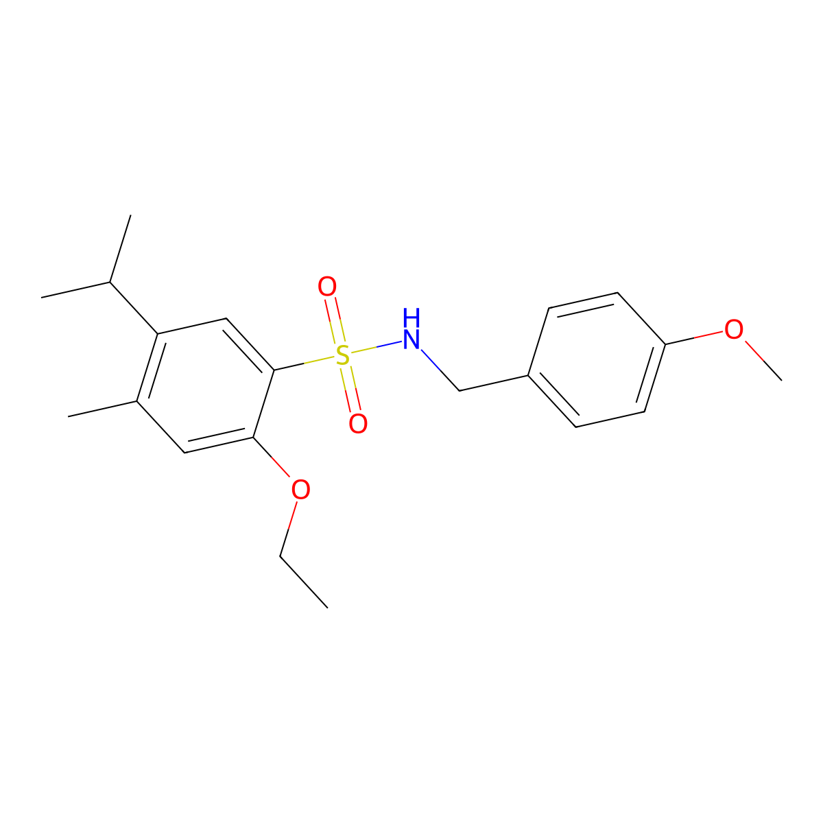 2-ethoxy-N-[(4-methoxyphenyl)methyl]-4-methyl-5-(propan-2-yl)benzene-1-sulfonamide molecular structure, CAS 1428151-92-1