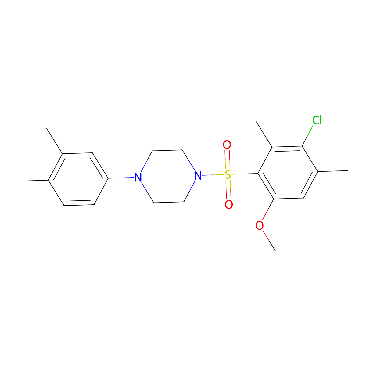 1-(3-Chloro-6-methoxy-2,4-dimethylbenzenesulfonyl)-4-(3,4-dimethylphenyl)piperazine molecular structure, CAS 1428151-97-6