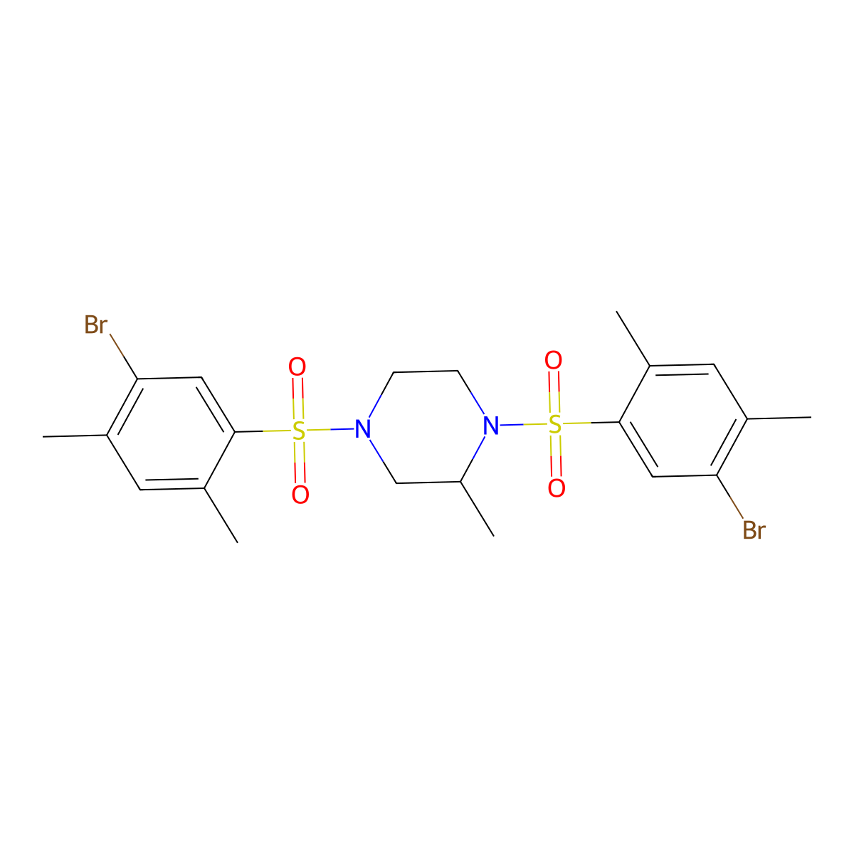 1,4-Bis(5-bromo-2,4-dimethylbenzenesulfonyl)-2-methylpiperazine molecular structure, CAS 1428152-02-6