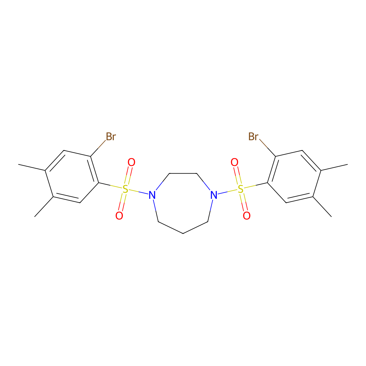 1,4-Bis(2-bromo-4,5-dimethylbenzenesulfonyl)-1,4-diazepane molecular structure, CAS 1428152-06-0