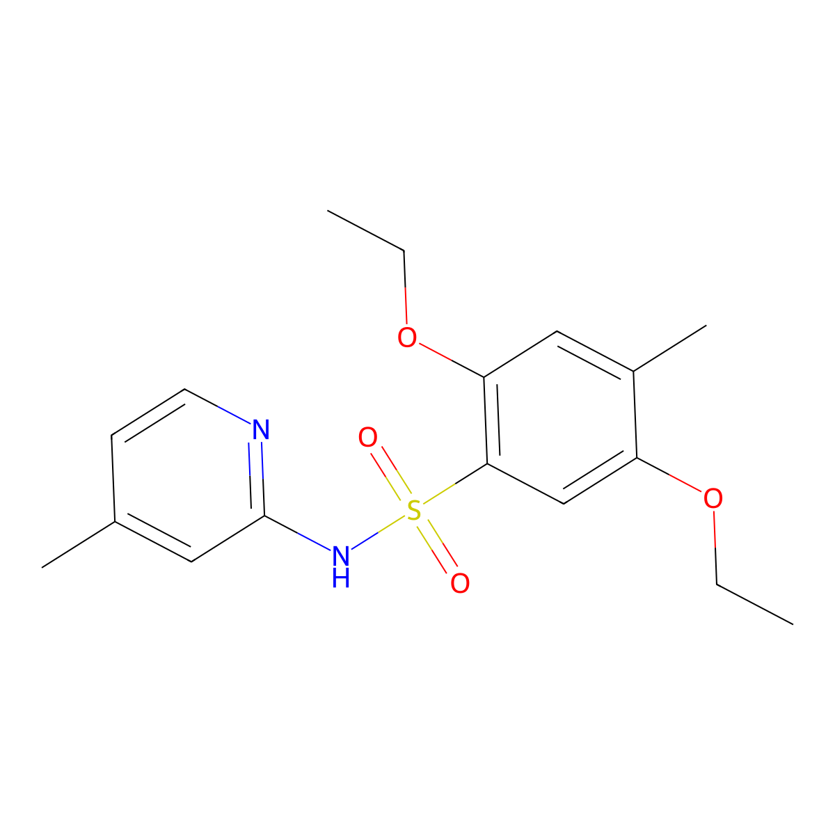 2,5-diethoxy-4-methyl-N-(4-methyl-2-pyridinyl)benzenesulfonamide molecular structure, CAS 1428152-37-7
