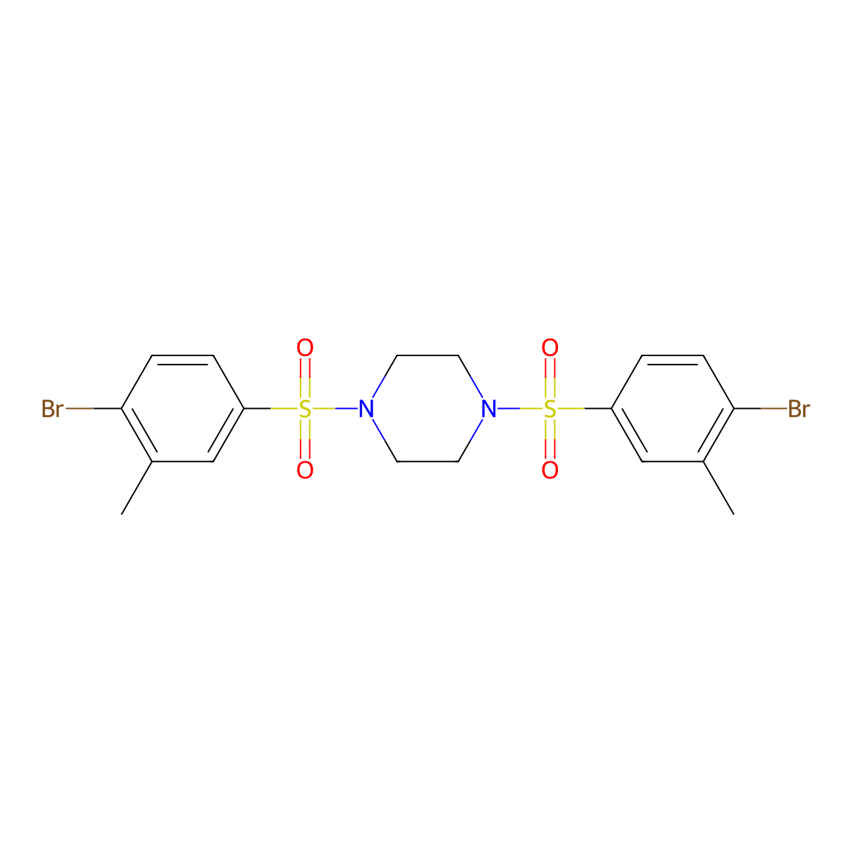 1,4-Bis(4-bromo-3-methylbenzenesulfonyl)piperazine molecular structure, CAS 1428152-48-0