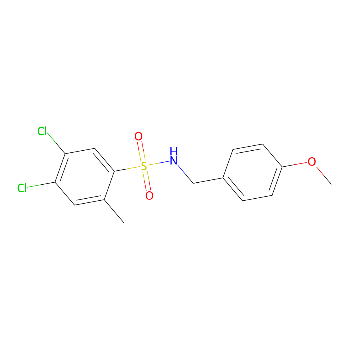 4,5-dichloro-N-(4-methoxybenzyl)-2-methylbenzenesulfonamide molecular structure, CAS 1428152-59-3
