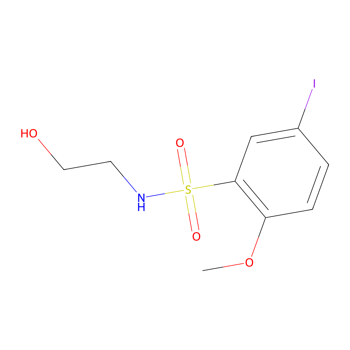 N-(2-hydroxyethyl)-5-iodo-2-methoxybenzene-1-sulfonamide molecular structure, CAS 1428152-61-7